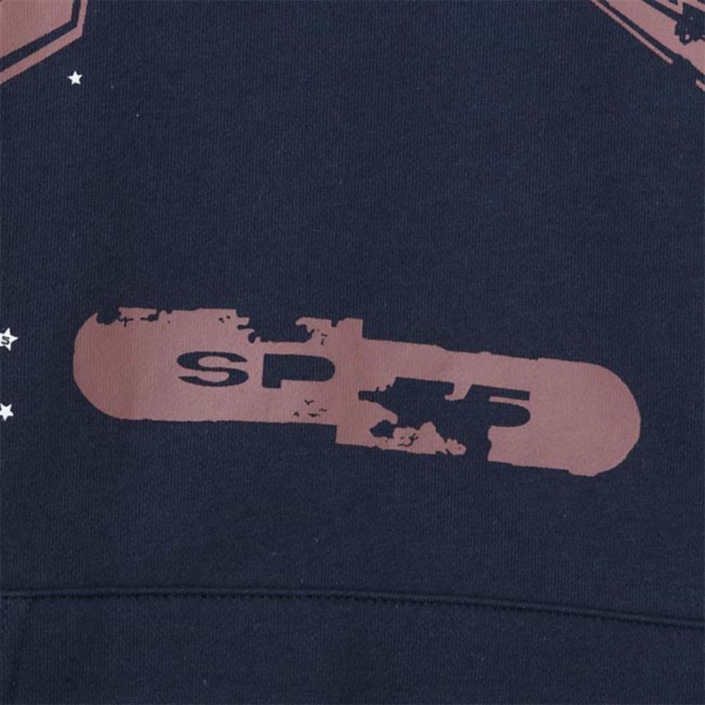Sp5der Navy Blue & Brown Logo Pullover Hoodie Sweatshirt - Picture 9 of 13